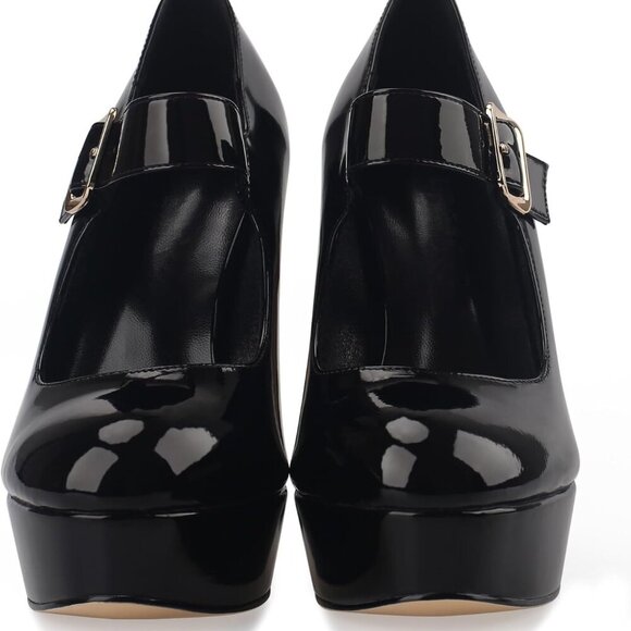 Women's Patent Leather Chunky Platform Mary Jane Pumps 5 Inch Block Heel - Picture 4 of 7
